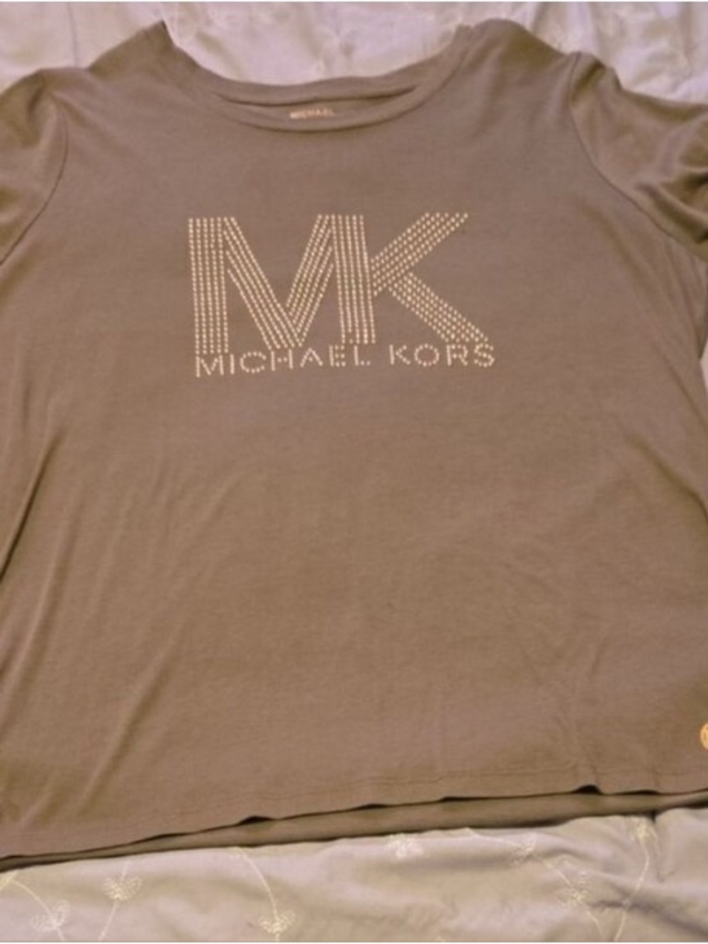 🛍️ Michael Kors Taupe Jeweled MK Logo Tee